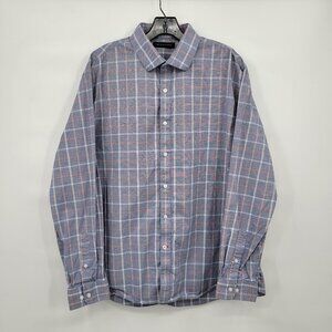 Tommy Hilfiger Men Blue Plaid Slim Fit Stretch Button Down Collar Shirt Size XL
